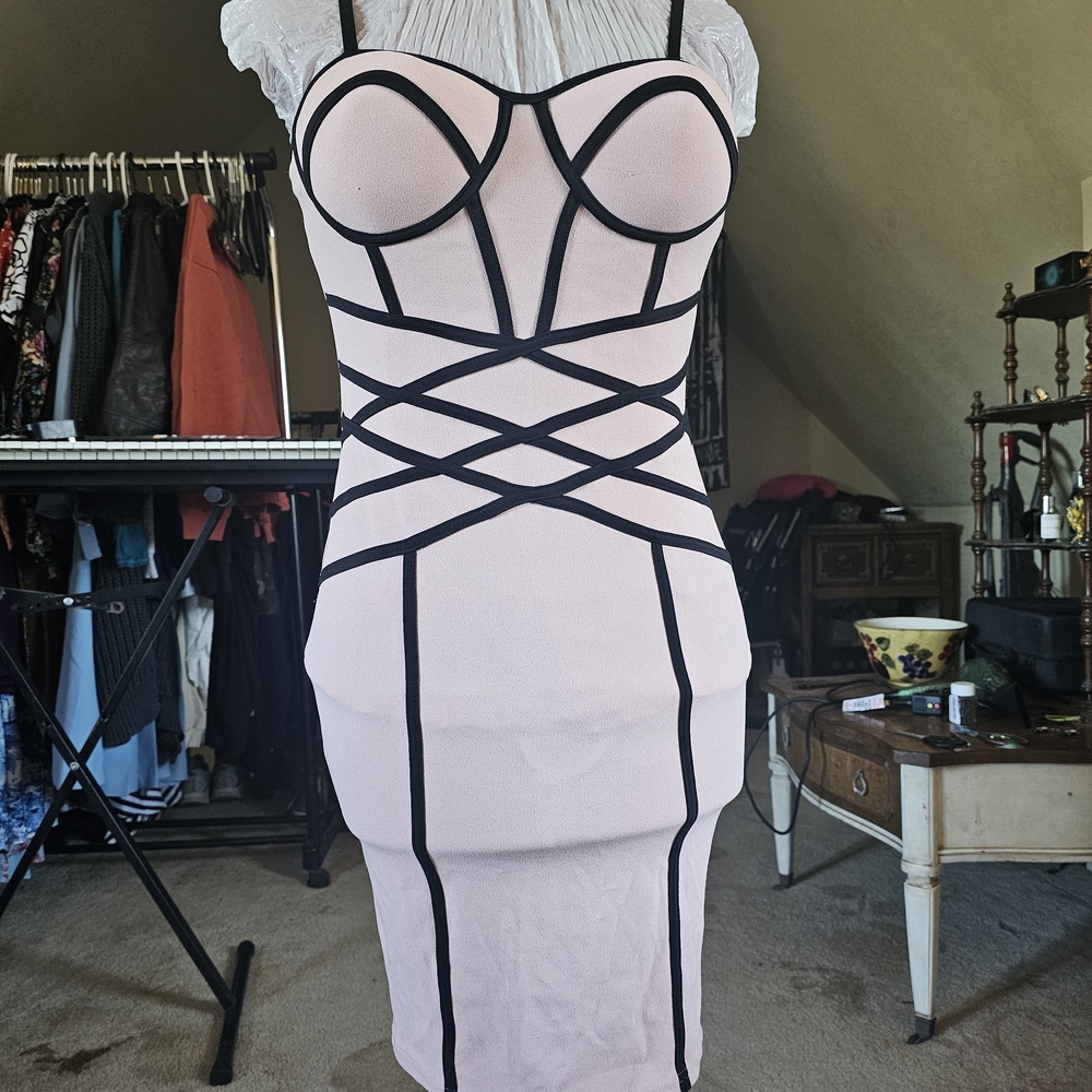 Entry Pink and Black Midi Dress